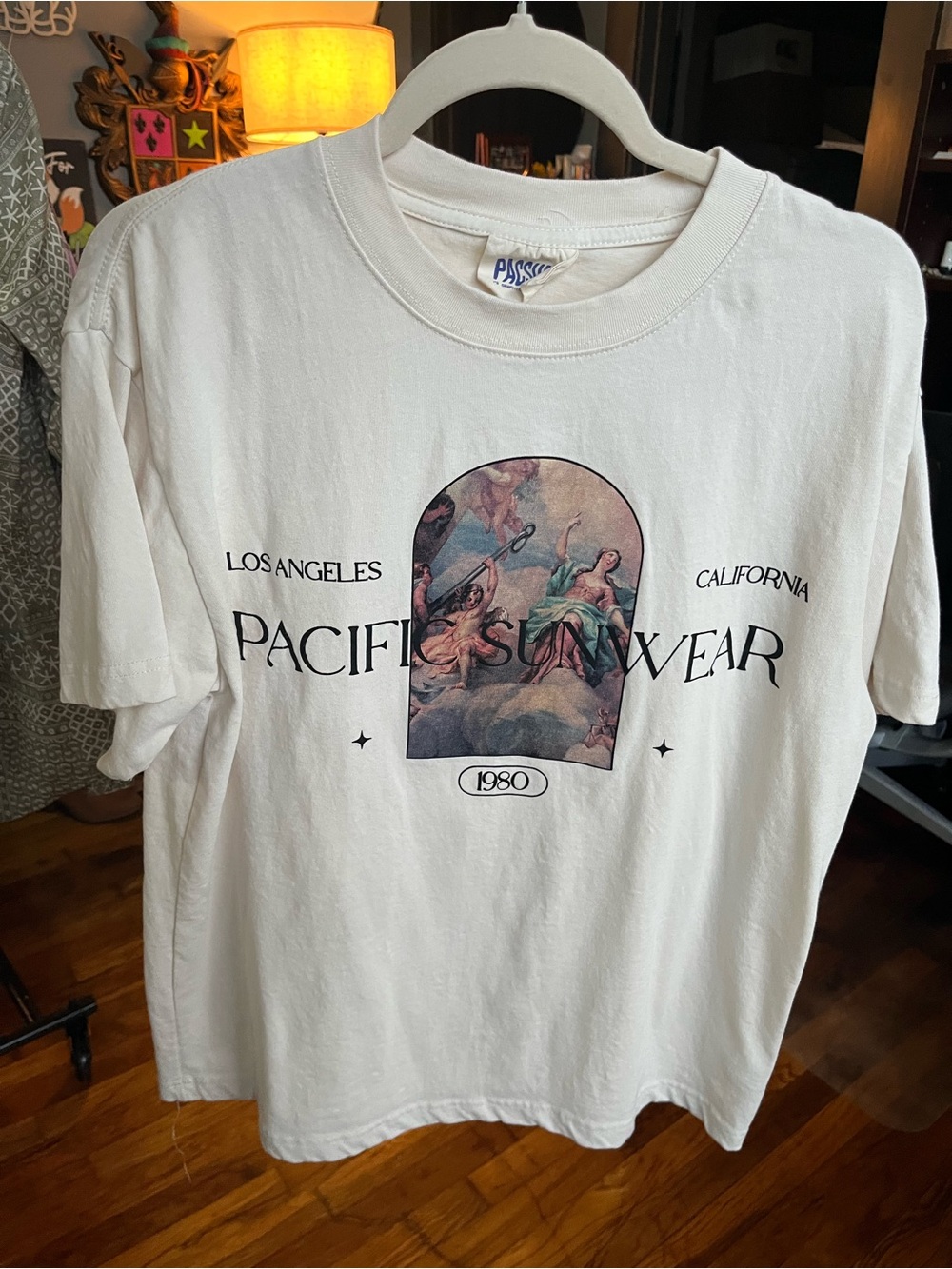 Pacific Sunwear 1980 Graphic Tee - Cream with Pastel Print